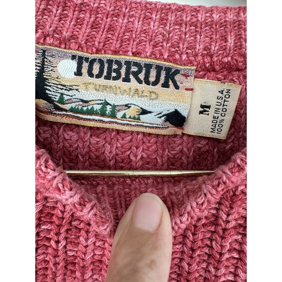 VTG TOBRUK Sweater Mens M Crew Neck Cotton cottage core Fisherman terracota - Picture 3 of 8